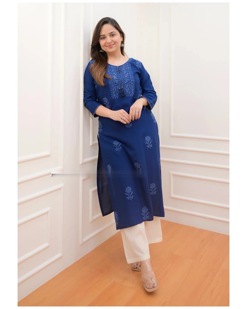 Designer Embroidered Chikankari Kurta With Pant For Women