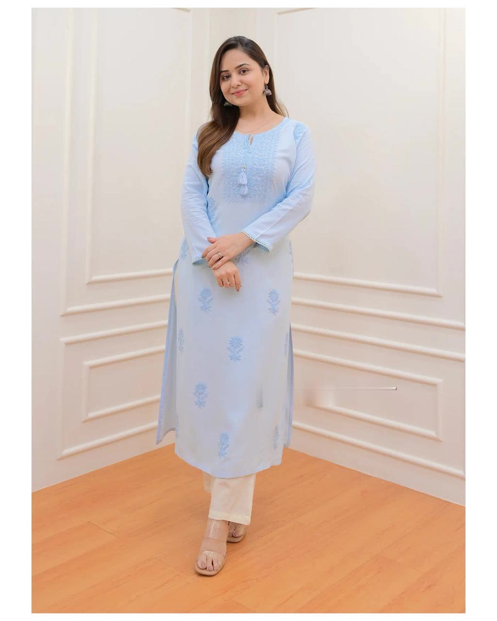 Designer Embroidered Chikankari Kurta With Pant For Women