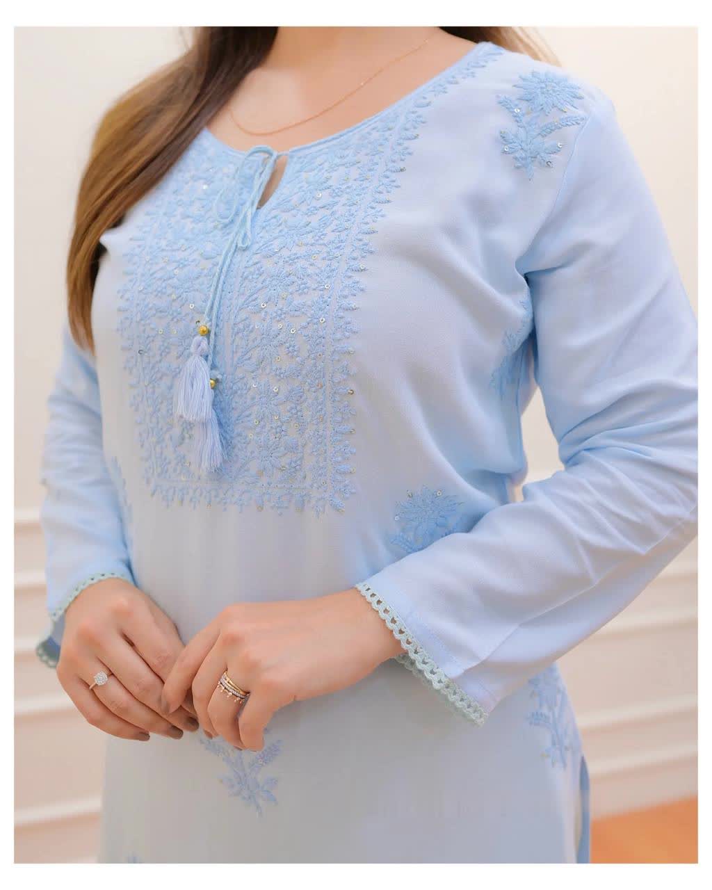 Designer Embroidered Chikankari Kurta With Pant For Women