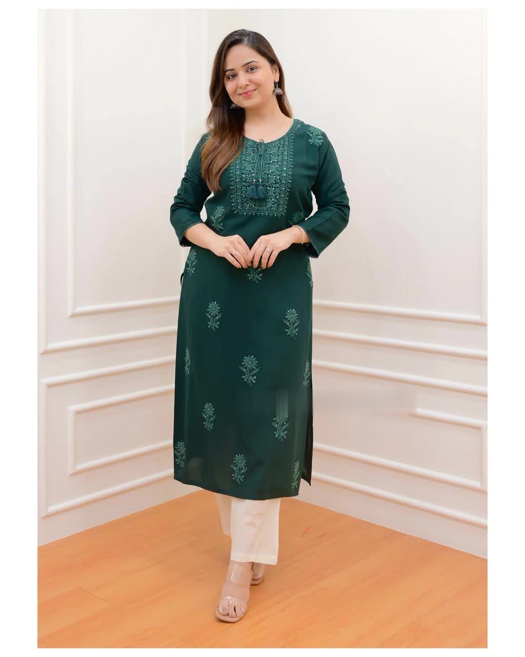 Designer Embroidered Chikankari Kurta With Pant For Women