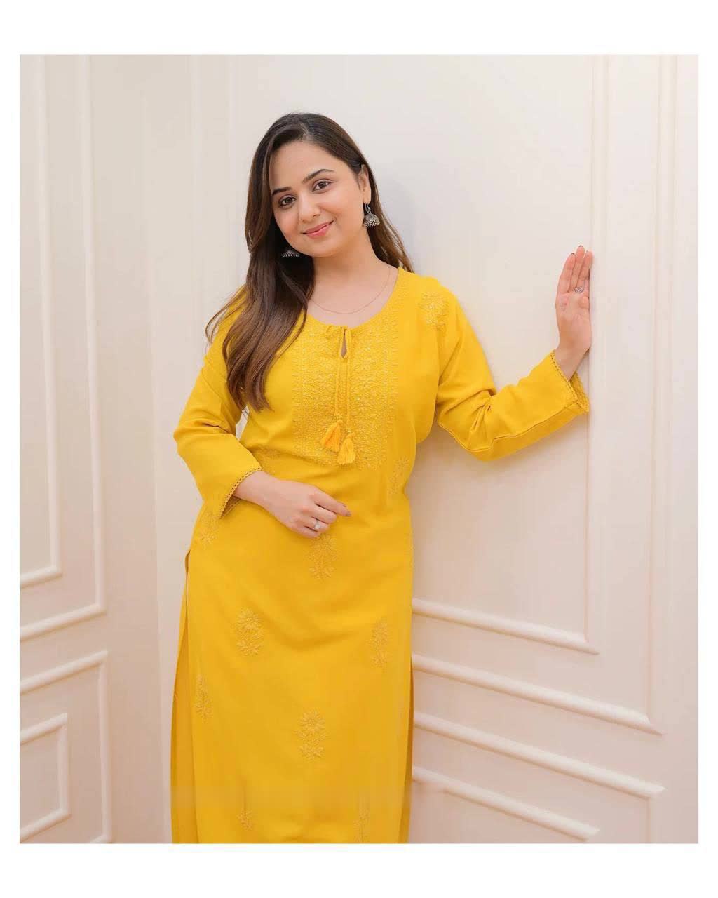 Designer Embroidered Chikankari Kurta With Pant For Women