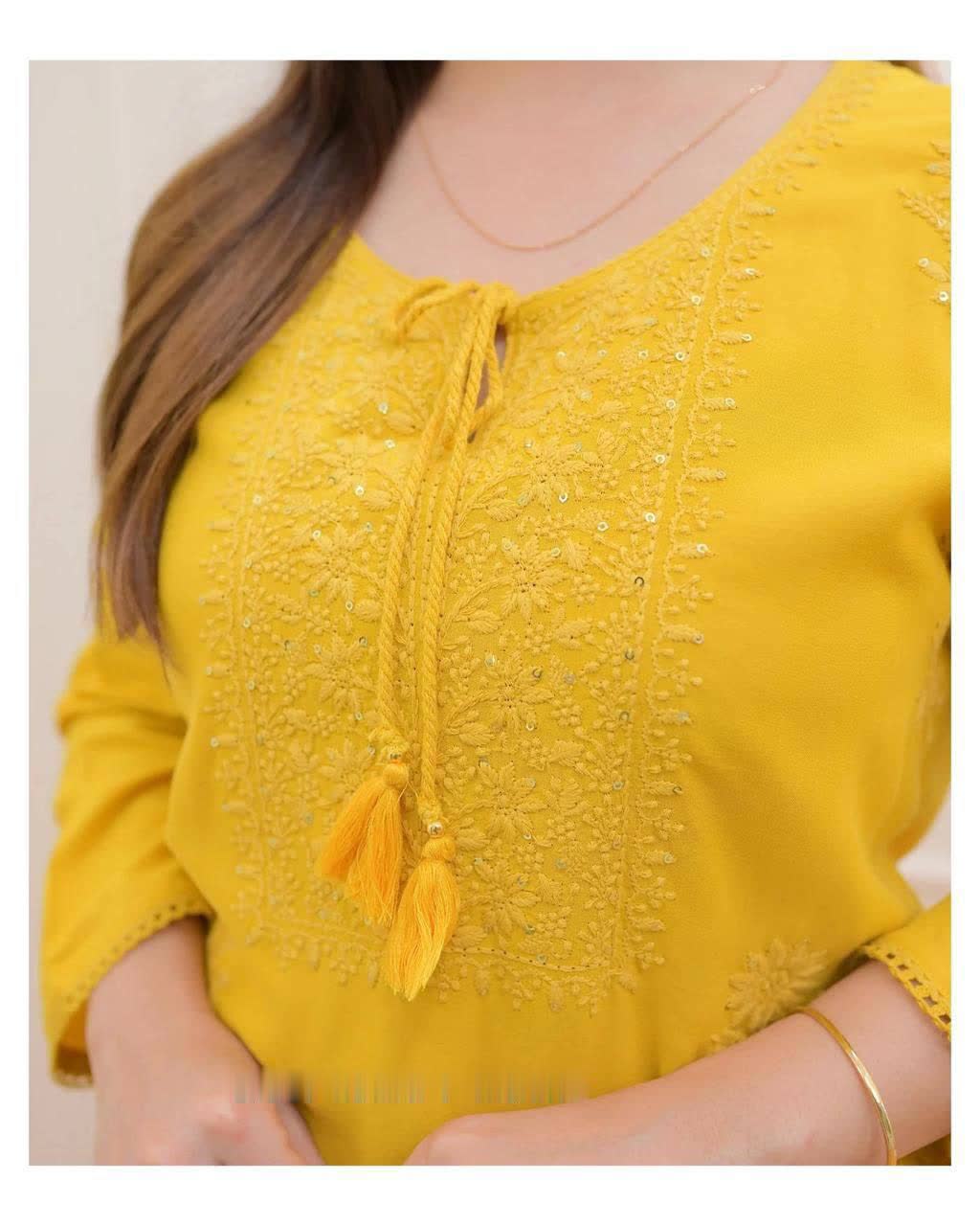 Designer Embroidered Chikankari Kurta With Pant For Women