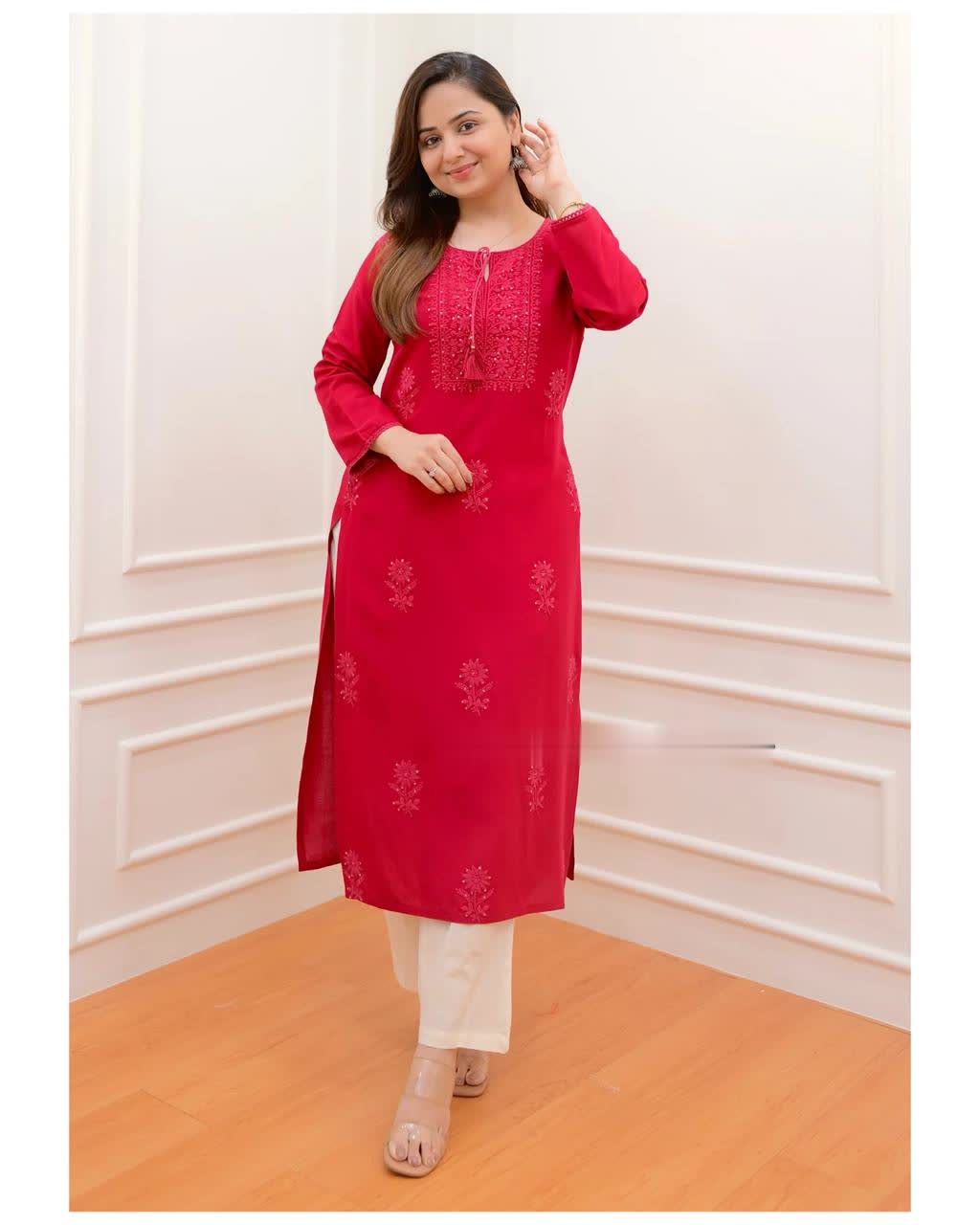 Designer Embroidered Chikankari Kurta With Pant For Women