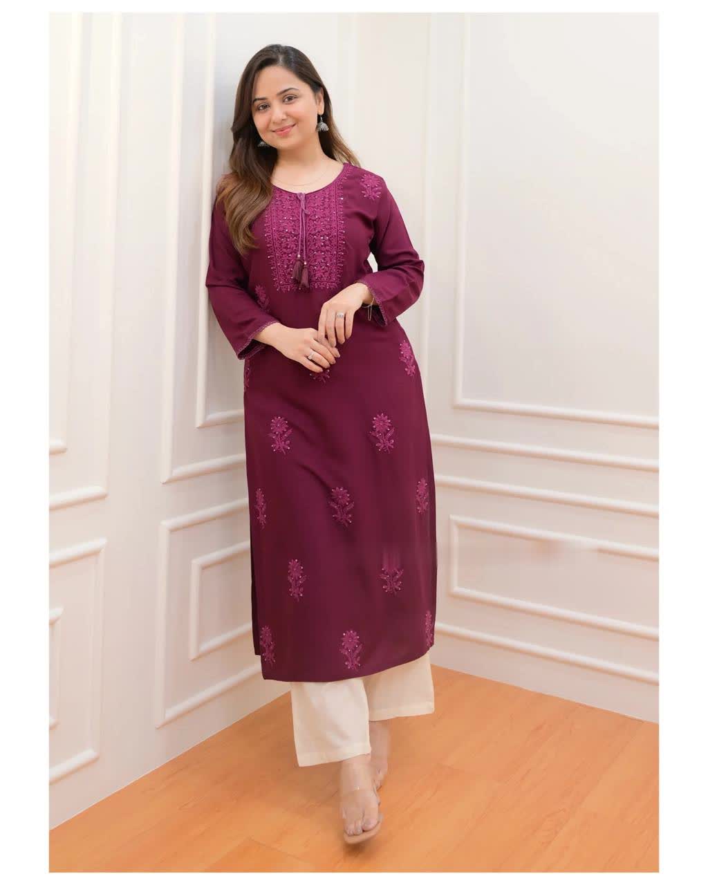 Designer Embroidered Chikankari Kurta With Pant For Women