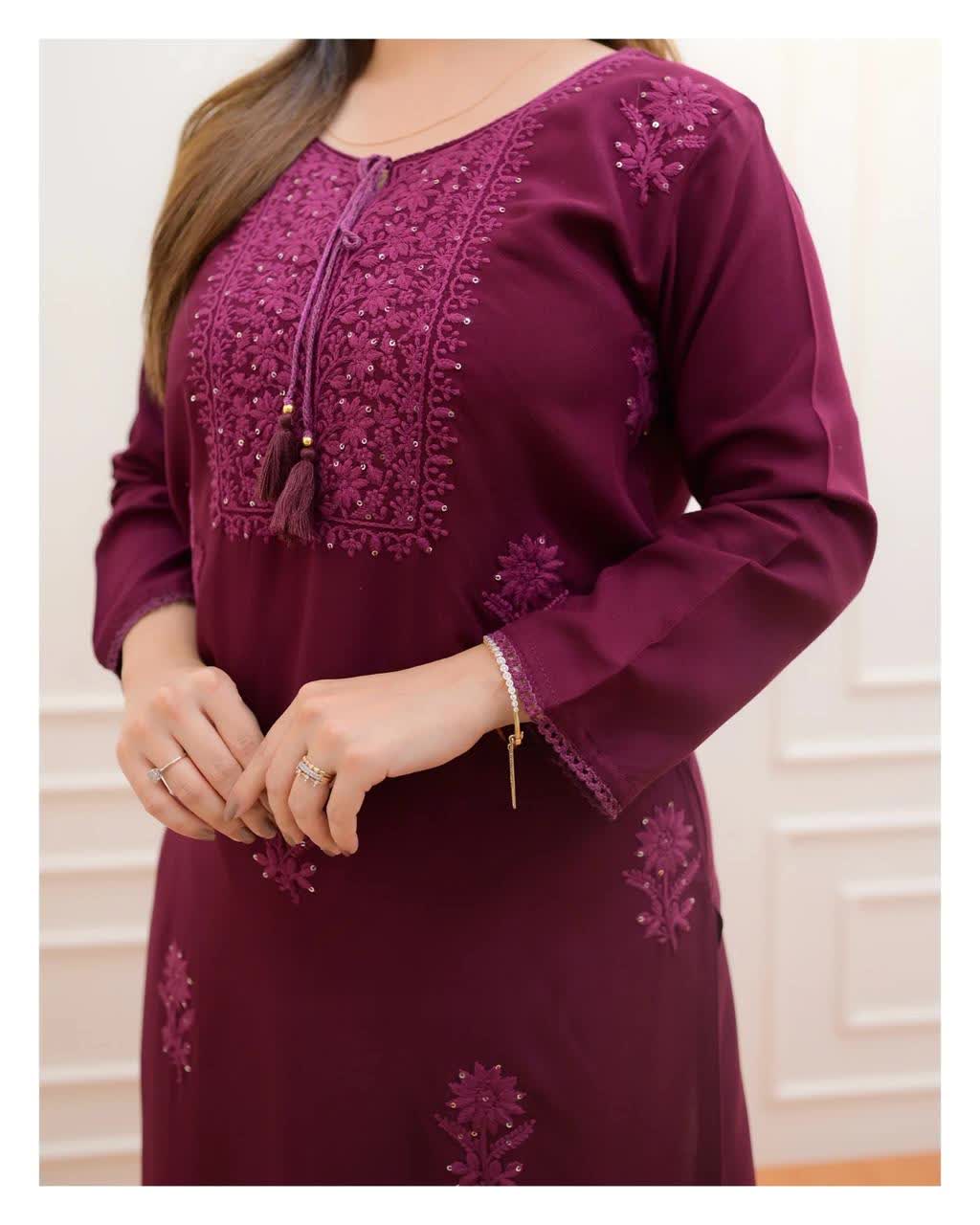 Designer Embroidered Chikankari Kurta With Pant For Women