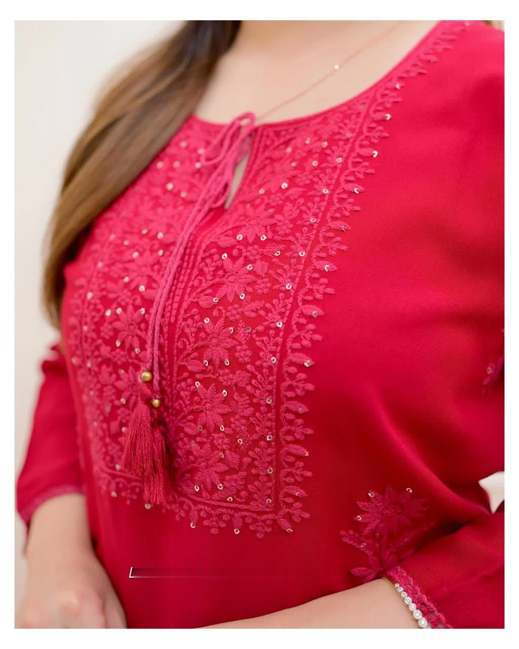 Designer Embroidered Chikankari Kurta With Pant For Women