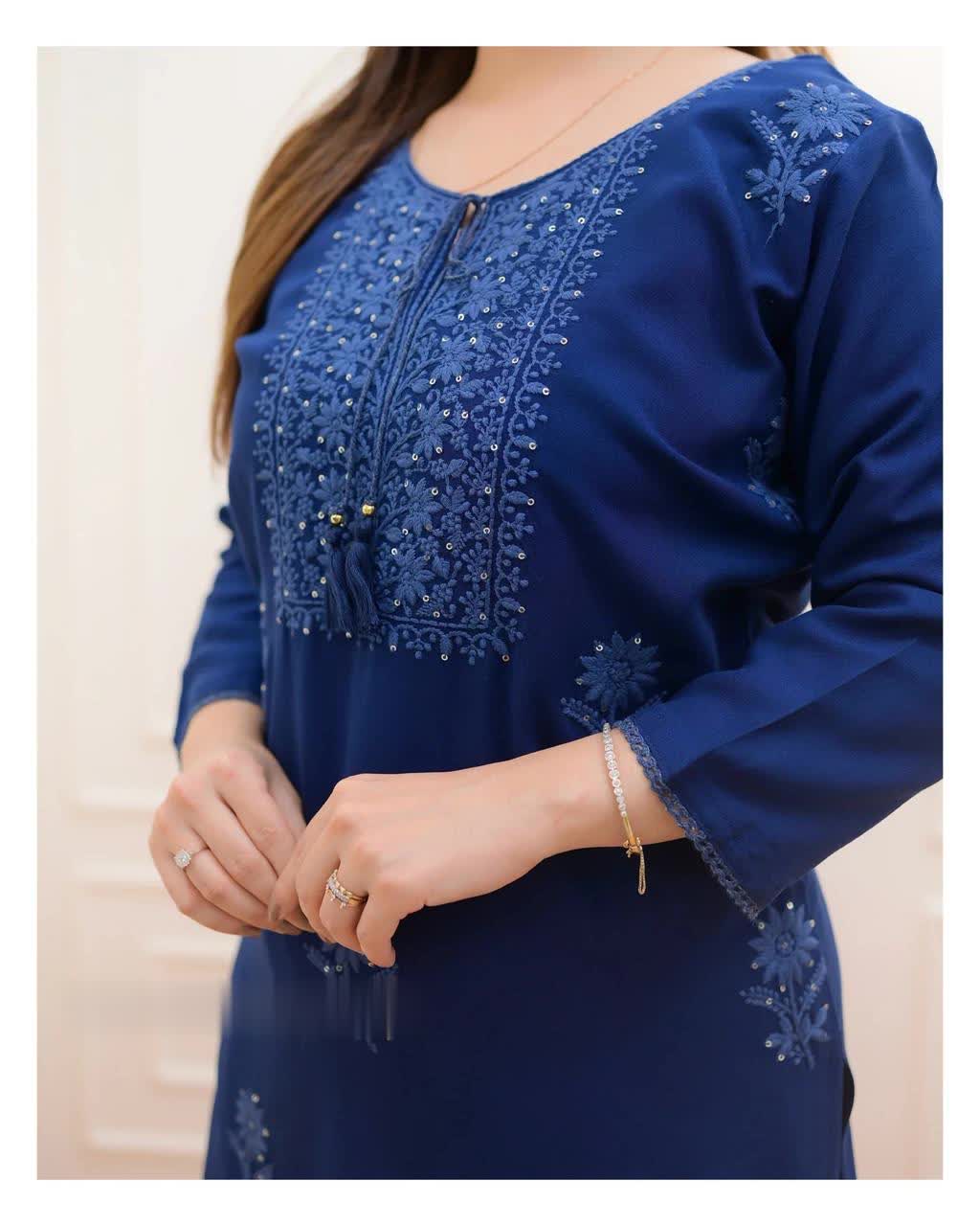 Designer Embroidered Chikankari Kurta With Pant For Women