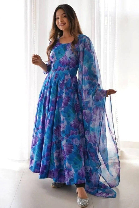 Indian Premium Georgette Floral Long Anarkali Kurti with Dupatta set for women