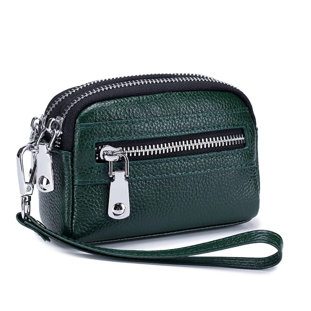 Genuine Leather Women Mini Wallet Doubble Zipper Cute Small Clutch Bag For Women