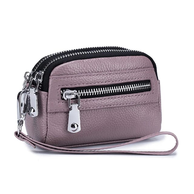 Genuine Leather Women Mini Wallet Doubble Zipper Cute Small Clutch Bag For Women