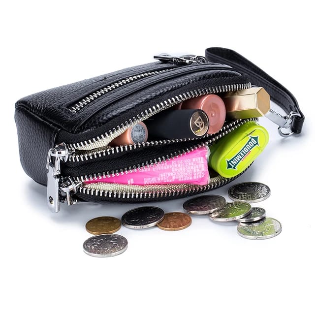 Genuine Leather Women Mini Wallet Doubble Zipper Cute Small Clutch Bag For Women