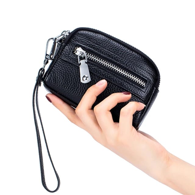 Genuine Leather Women Mini Wallet Doubble Zipper Cute Small Clutch Bag For Women