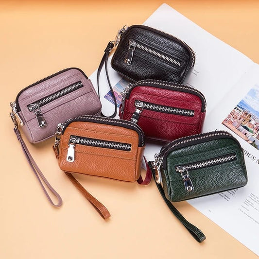 Genuine Leather Women Mini Wallet Doubble Zipper Cute Small Clutch Bag For Women