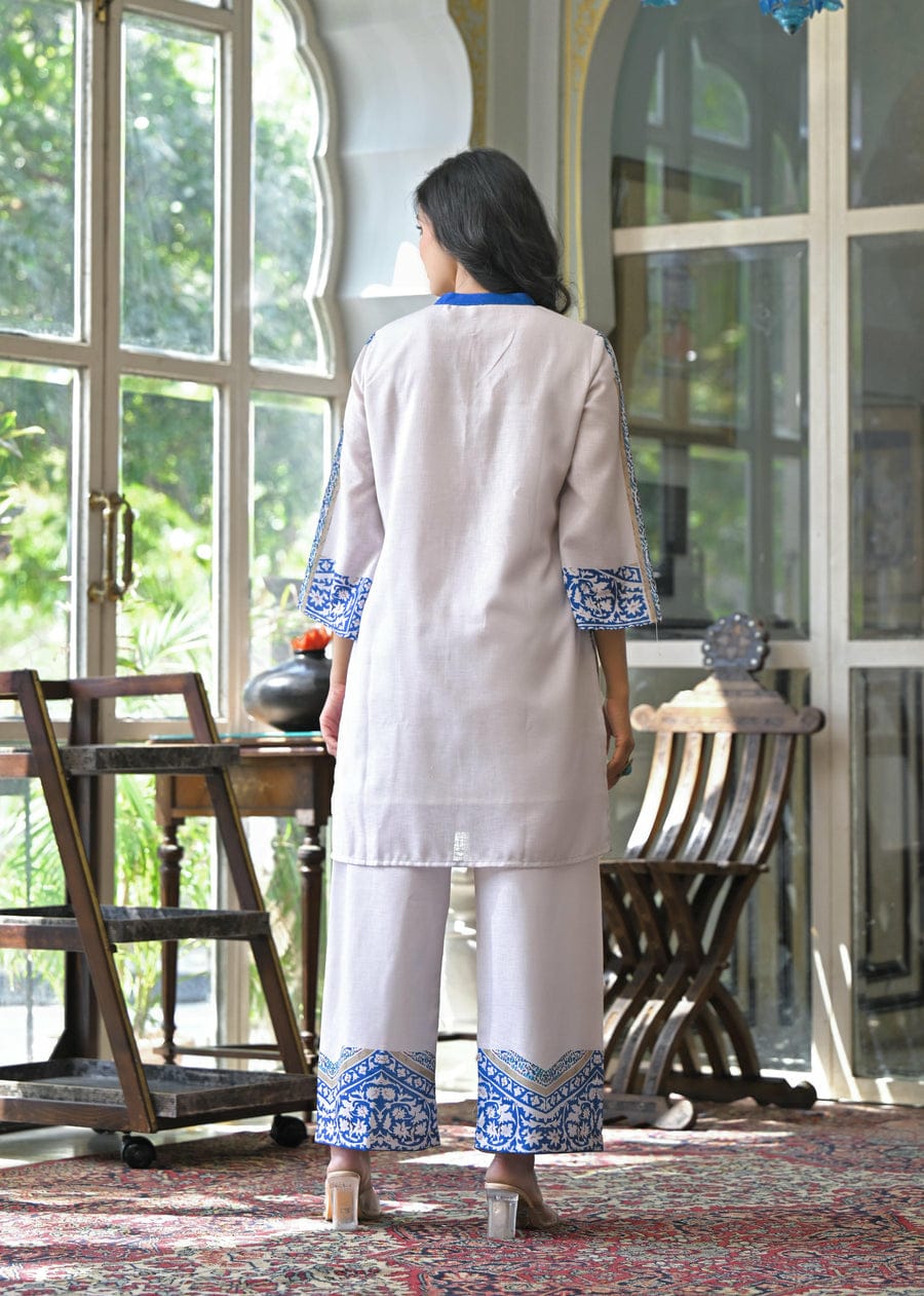 Elegant White & Blue Printed Cotton Kurta Set for Women