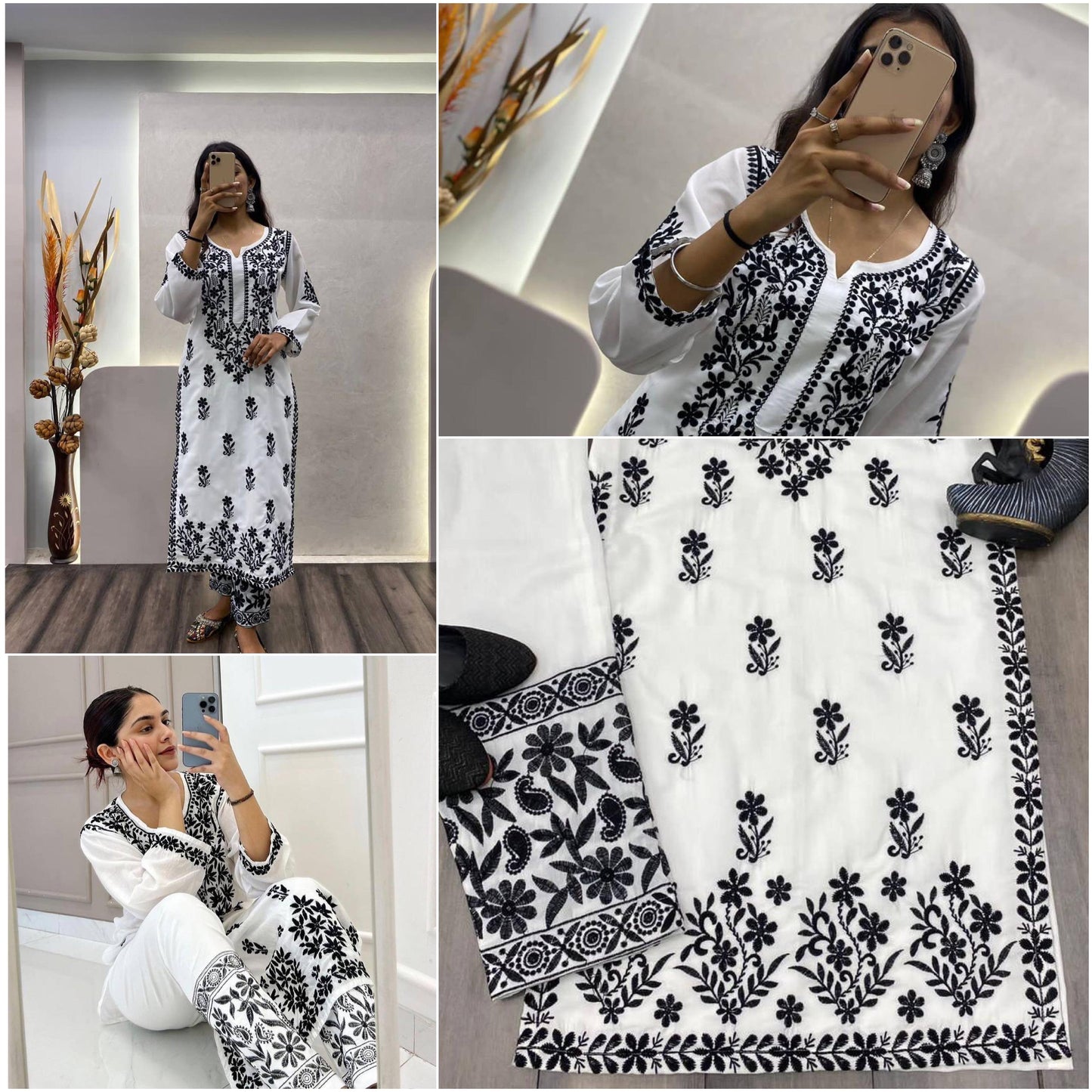 White Lucknowi suit with black embroidery 2 Piece Set for Women Pakisthani suit women