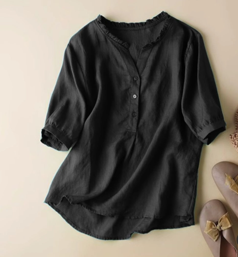Pure Cotton Ruffled Neck Plain Top for summer