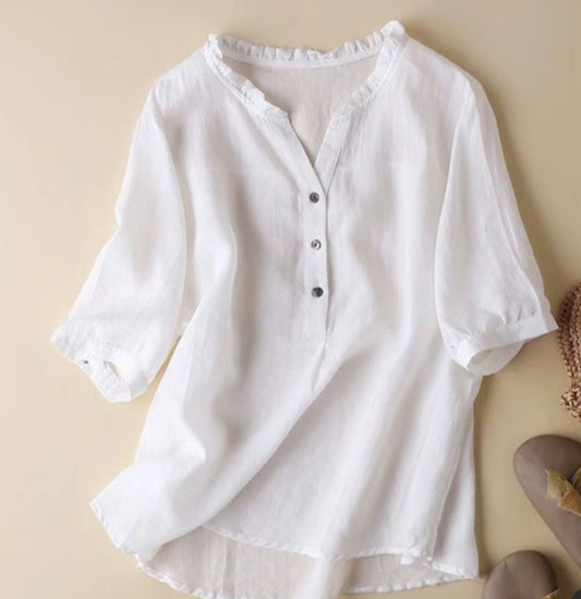 Pure Cotton Ruffled Neck Plain Top for summer