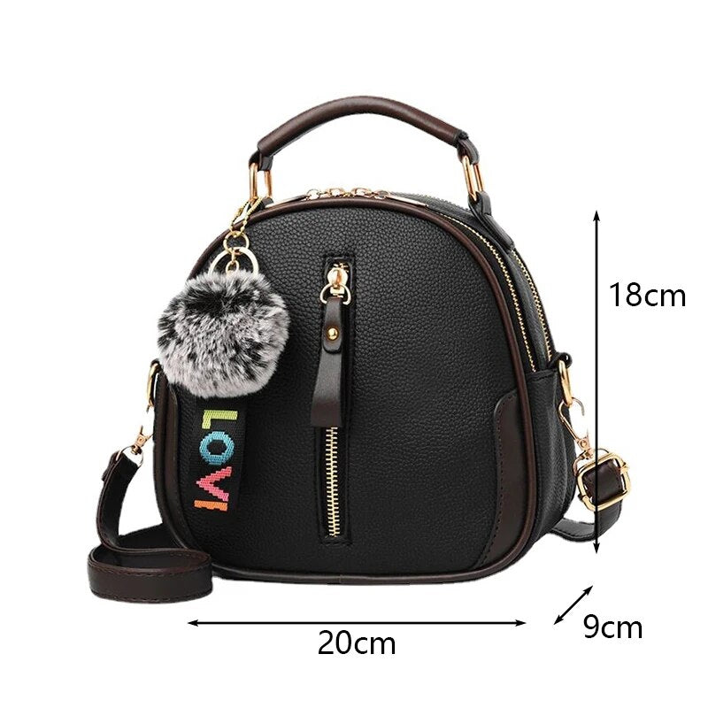 Luxury leather small tote bag for women fashion fur ball pendant designer flag shoulder bag